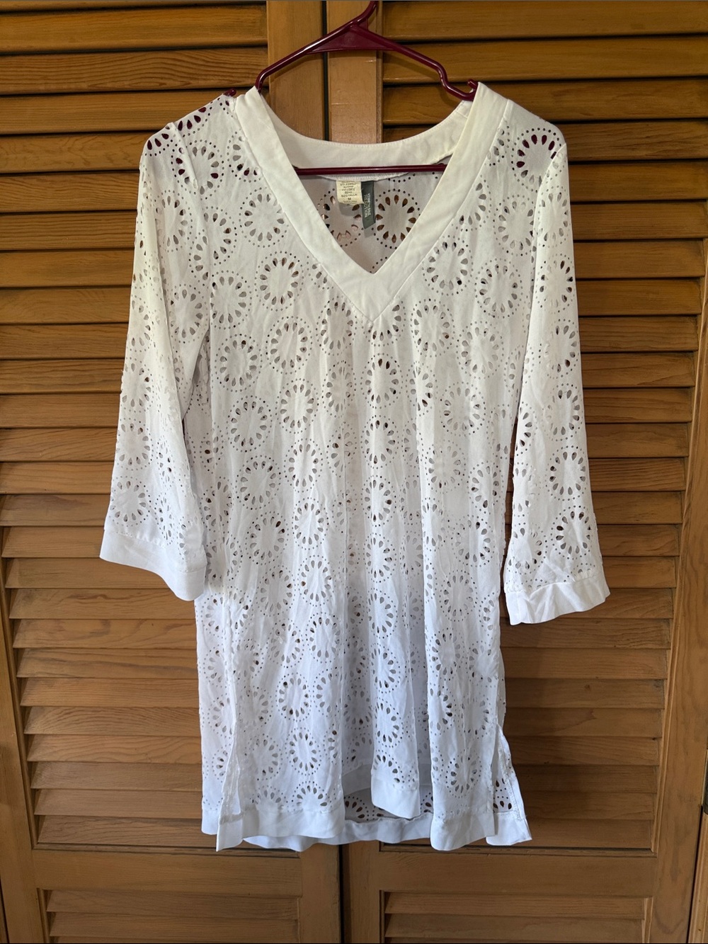 Kenneth Cole Reaction White Eyelet V-Neck Swim Coverup Tunic